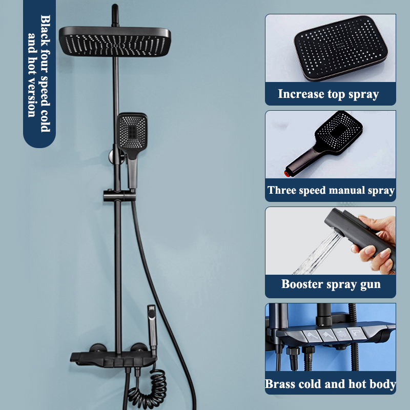 Shower head Full copper black constant temperature shower digital display home bathroom toilet in-wall shower set