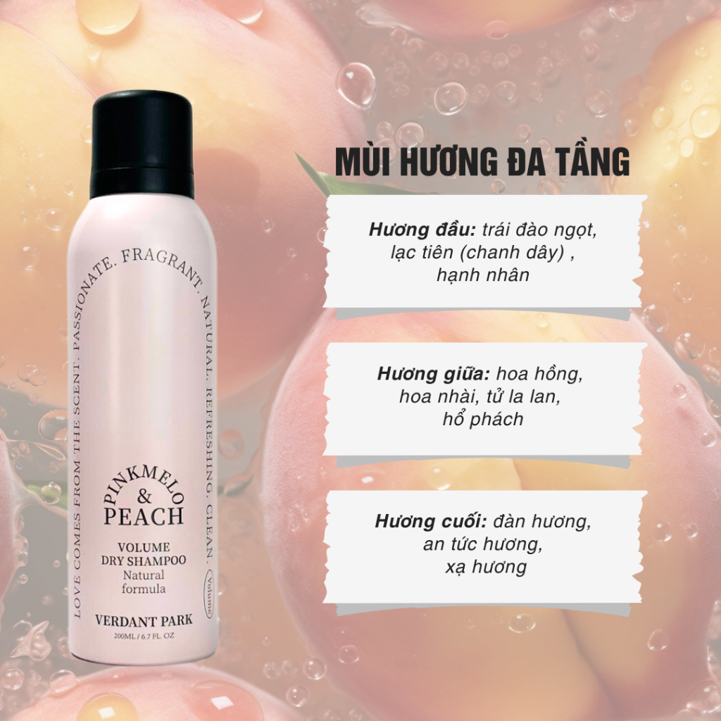   MUA 2 TẶNG 2  Xịt khô phồng tóc VERDANT PARK 200ml dầu gội khô Đào Pinkmelo Peach Verdantpark VDPK01 VDPK03 
