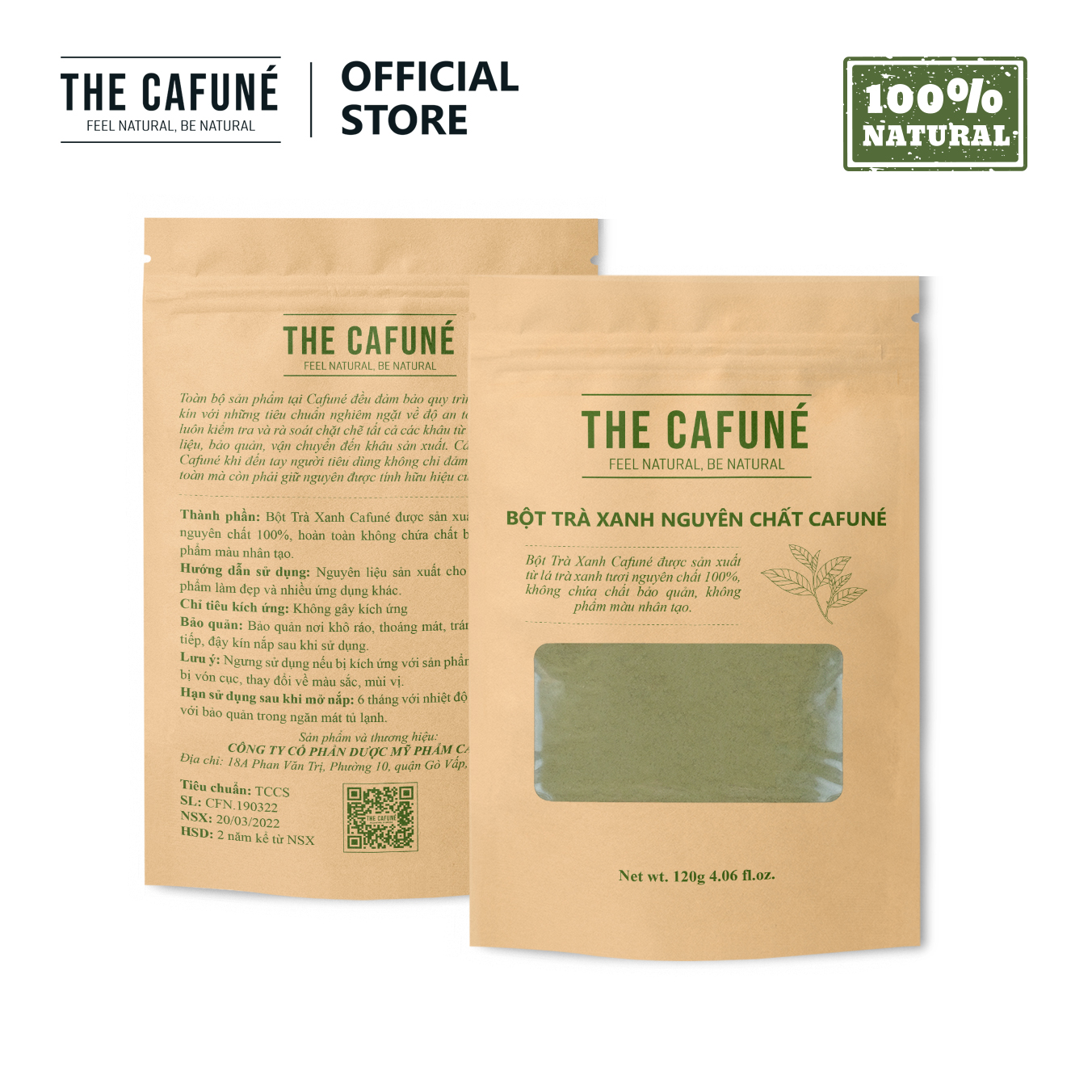 [60-120 Gram] Bột trà xanh Cafuné - hữu cơ nguyên chất 100%