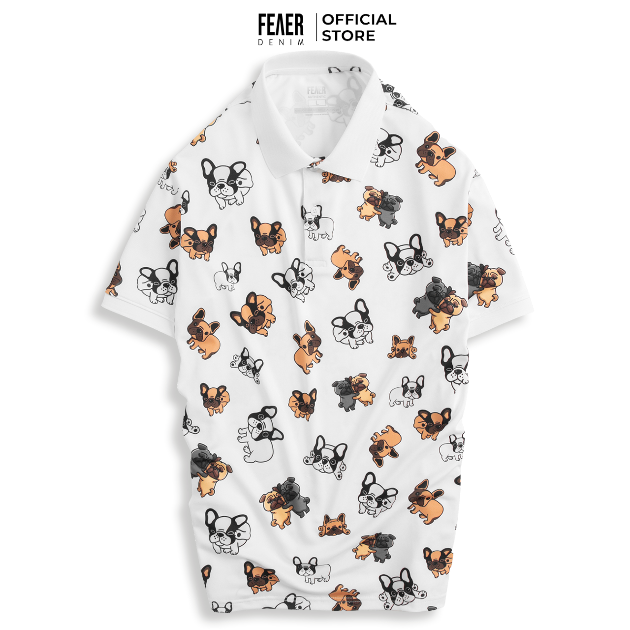 Áo polo nam cổ bẻ FEAER DENIM bền bỉ, thoải mái, chuẩn form họa tiết Bull White