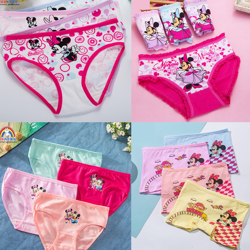 4pcs Girls Cartoon Boxes Children Cotton Underwear Minnie Mouse Printing  Panties Kids Short Panties Princess Girl Underpants