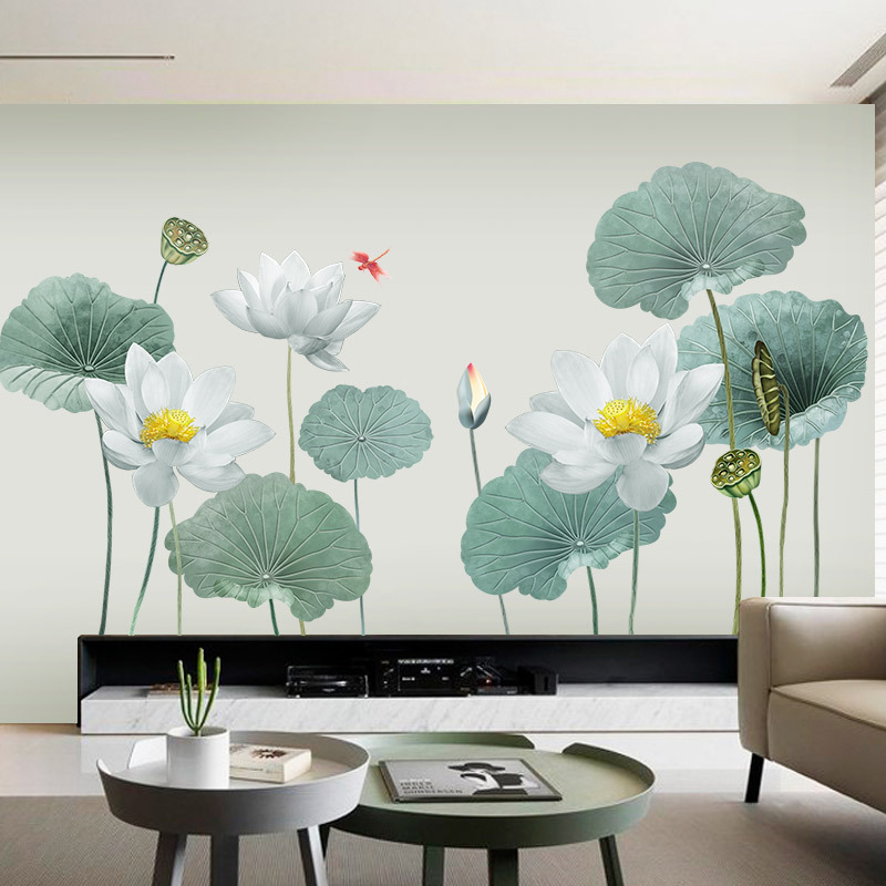 Decal dán tường tết đầm sen xanh nhạt