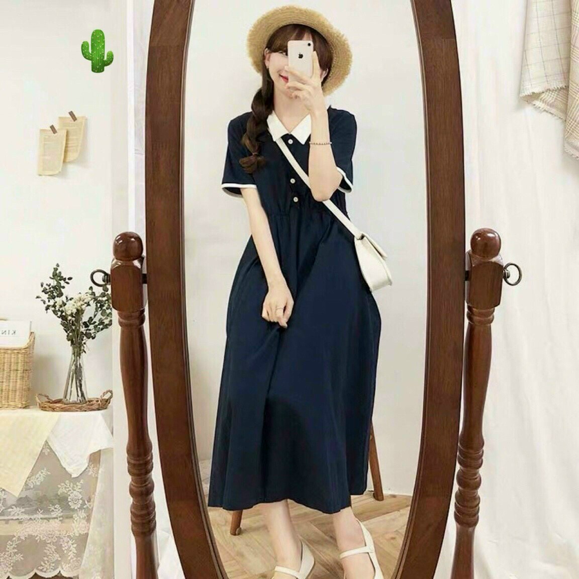Đầm Suông Tiểu Thư Cổ Bẻ