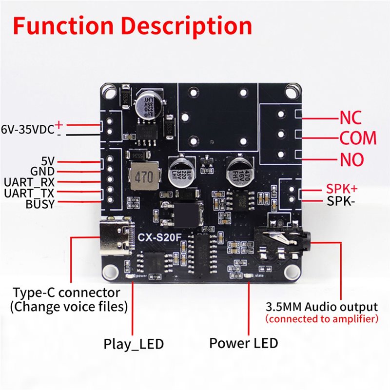 -S20F Standard Edition 20W MP3 Voice Broadcasting Module MCU Control Via USB to TTL Serial Port Trigger Custom Audio Support.