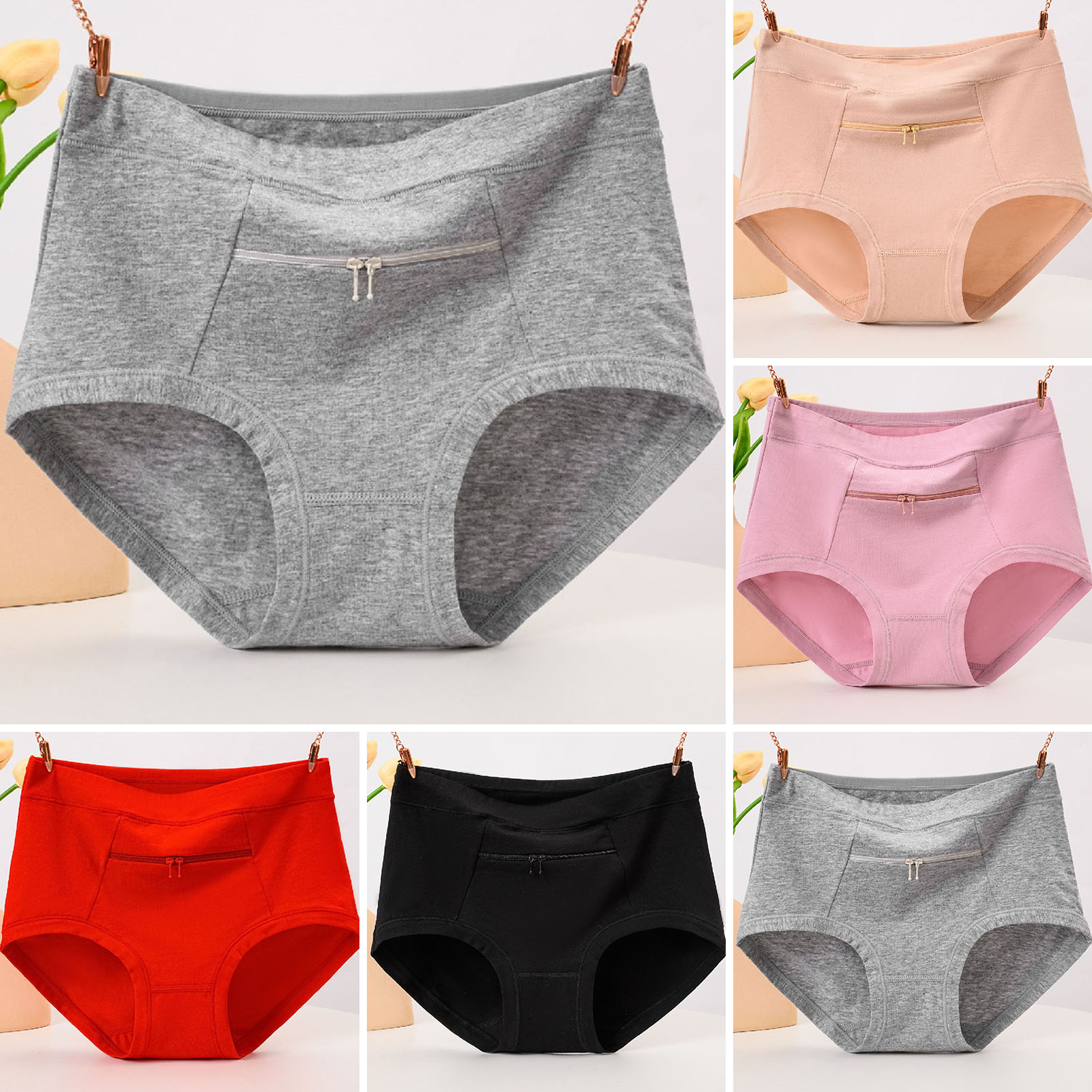 New Design High Waist Women's Underwear Pocket Design Anti-Theft