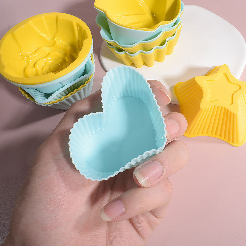 2Pcs/Set Silicone Cake Cup Mold 3D Round Square Heart Shape Cake Cup Muffin Cupcake Kitchen Bakeware Maker DIY Cake Decor Tools.