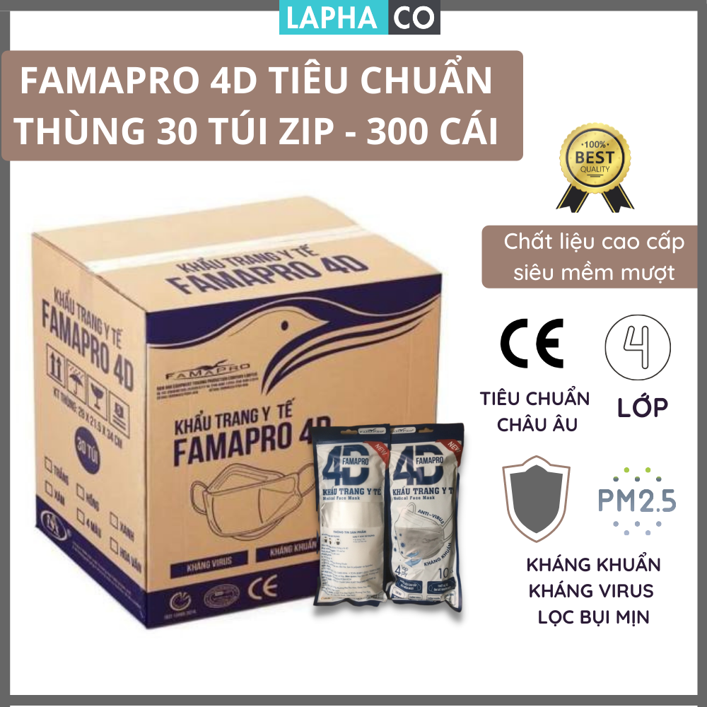 4D MASK KF94-THÙNG 30 TÚI ZIP Khẩu trang y tế kháng khuẩn 4 lớp Famapro 4D