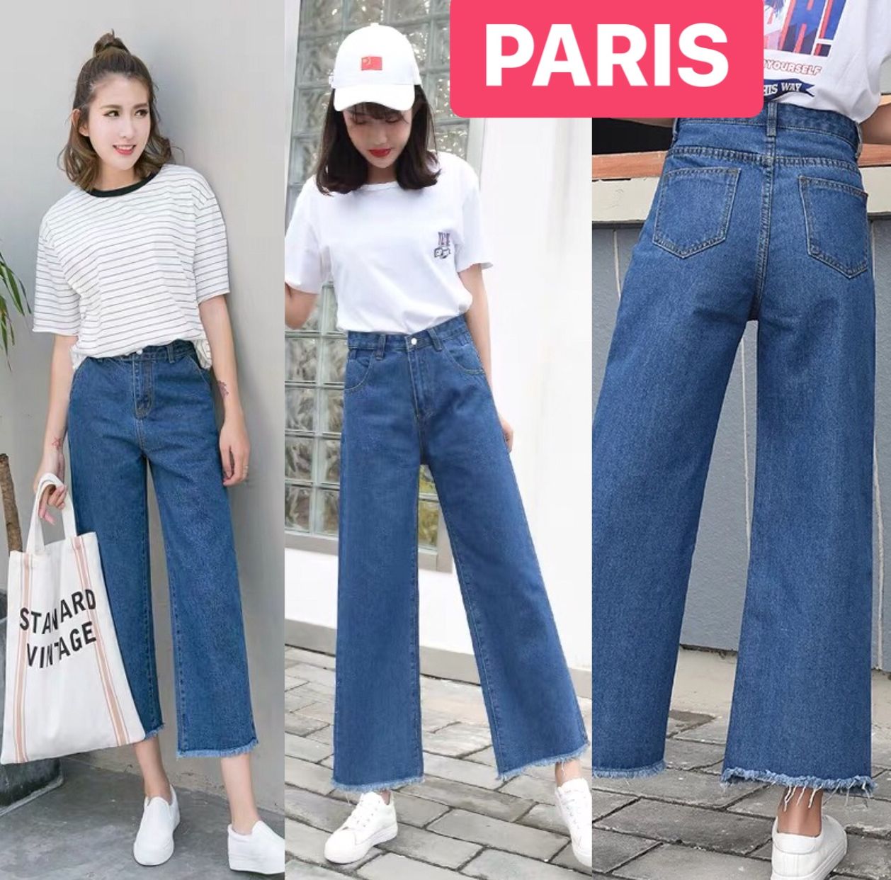 QUẦN BAGGY JEAN NỮ CHẤT BÒ XANH ỐNG LOE RỘNG LƯNG CAO NÂNG MÔNG HOT TREND 2022 CAO CẤP - PARIS FASHION