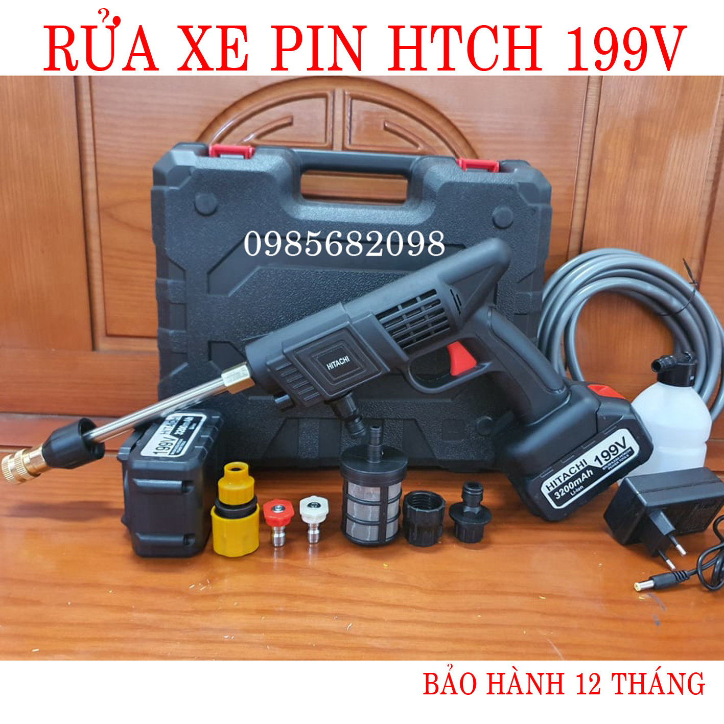 Máy rửa xe Áp Lực Cao Dùng Pin HITACHI 199V
