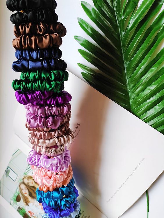Dây cột tóc vải scrunchies lụa cao cấp màu cam - orange, nhiều size