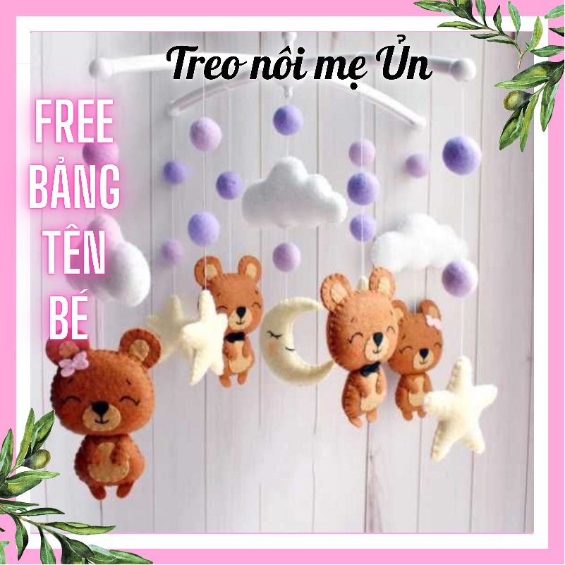 Đồ chơi treo nôi cho bé kích thích thị giác ảnh thật, có nhạc tự xoay mẫu Gấu Nâu
