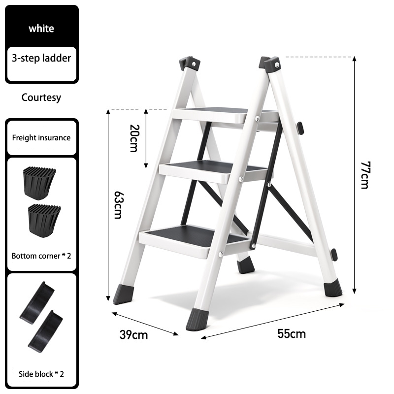 Three-step ladder Household folding small ladder indoor multi-functional safety anti-slip pedal household ladder herringbone ladder two or three steps stairs