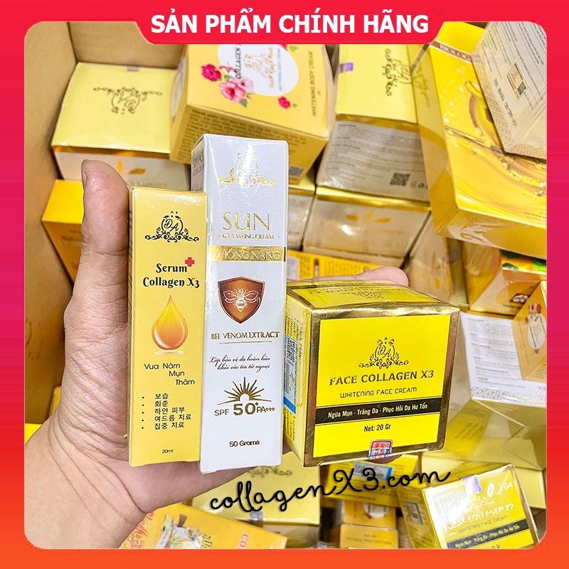 combo 3sp collagen x3: kem face + serum + chống nắng