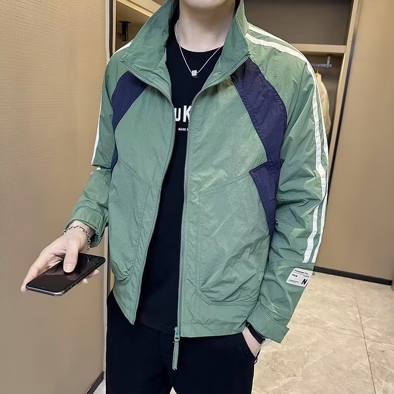 Men's light jacket color-blocked sunscreen stand-up collar jacket striped top