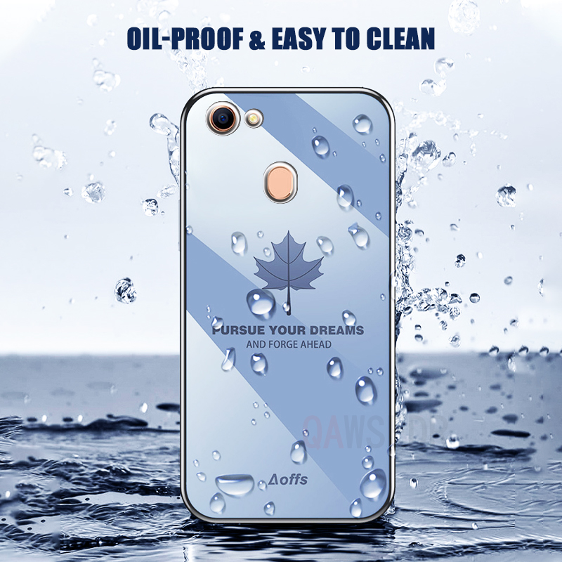 QAWSEDR Ốp Cho OPPO A73 A79 F5 Ốp Điện Thoại Mềm Bảo Vệ Máy Ảnh Chính Xác Mạ Điện Hình Lá Phong Trẻ Trung Cho Nữ Ốp TPU Có Dây Đeo Miễn Phí