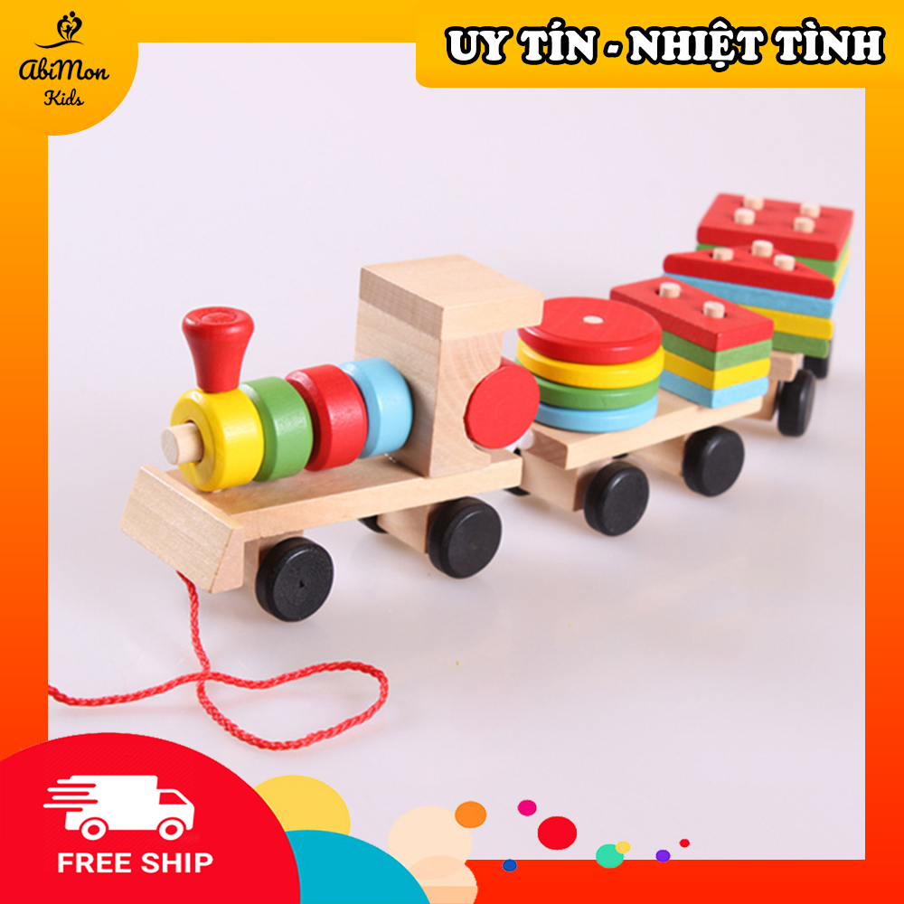 🌻 Tàu Hỏa Kéo Gỗ Thả Hình Khối Cho Bé ☘️ Montessori cao cấp ✨ Đồ chơi Gỗ - Giáo dục - An toàn - Thông minh