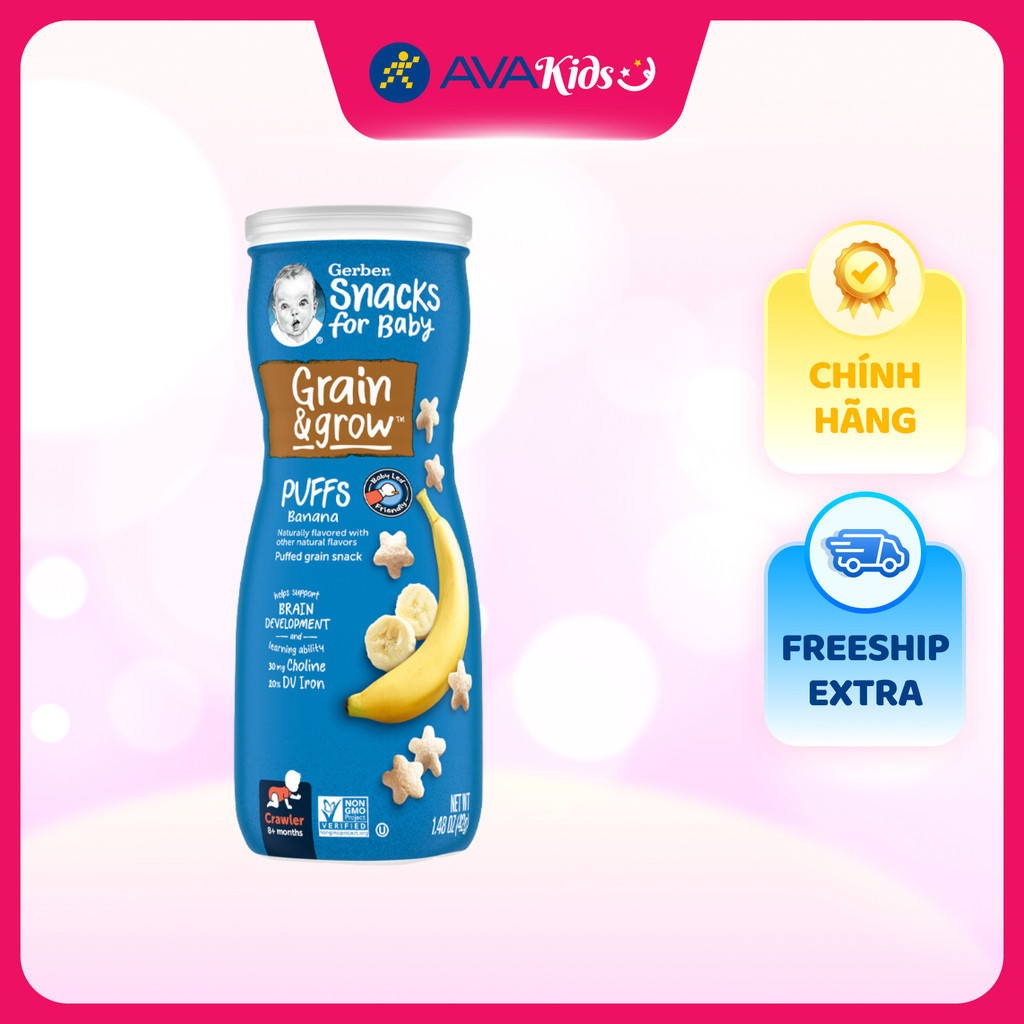 Bánh ăn dặm Gerber Puffs vị chuối lon 42g (từ 8 tháng)