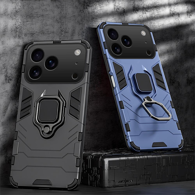 For iPhone 17 / 17 Pro / 17 Air / 17 Pro Max Phone Case Shockproof Armor iron Metal Ring Kickstand Bracket Casing for iPhone 17 Air Cover Casing HP.