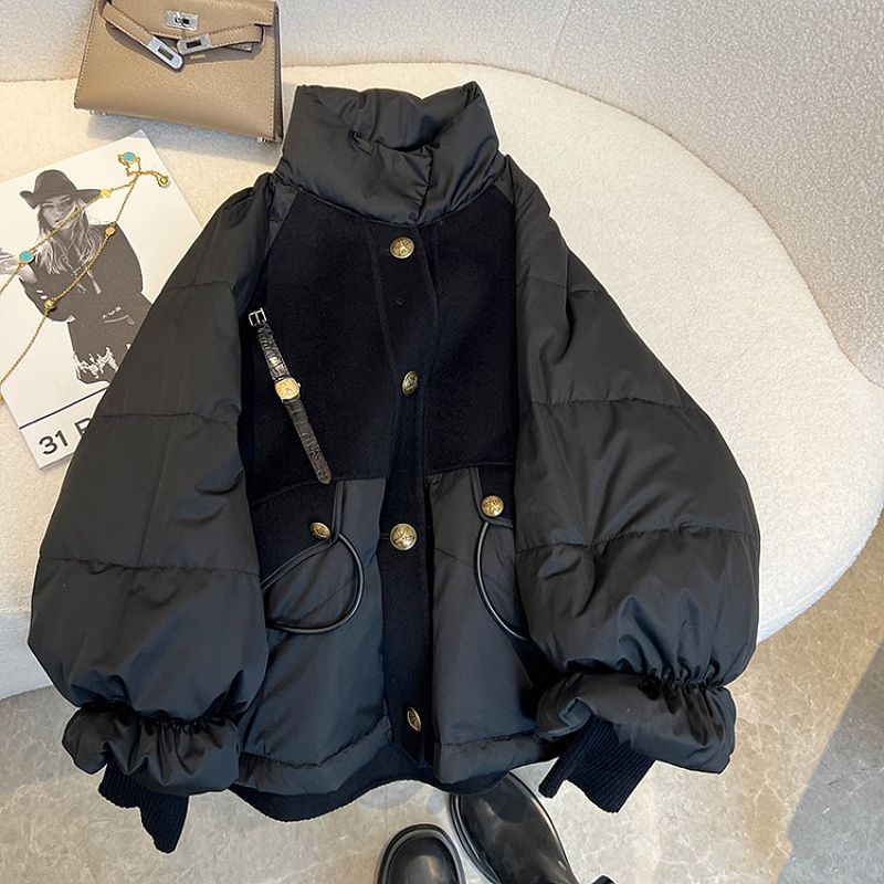 2023 Winter Black Thickened Patchwork Black Gold Down Quilted Women's Winter Slim Senior Coat Solid Color Female Coat Outwear