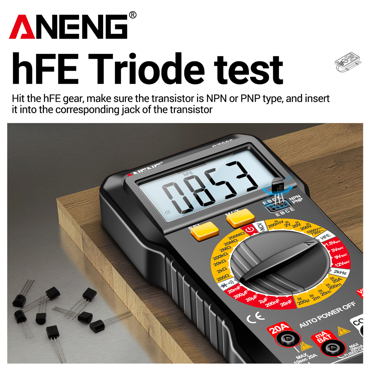 Aneng sz305 đa năng kế kỹ thuật số tự động phạm vi 750V 10A Thông Minh vạn năng DC/vôn kế xoay chiều Ampe kế 1999 đếm/NCV không tiếp xúc/hFE/kháng/phát hiện liên tục/Còi/Vỏ bảo vệ chống rơi Silicon/đa năng kế kỹ thuật số thông minh