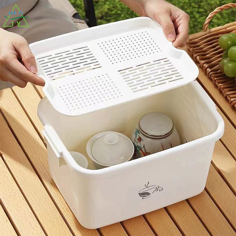 KS Tea Set Tea Storage Box Drainage Dustproof Storage Box Portable Outdoor Multi-Function Storage Box (Tea Set Not Included)