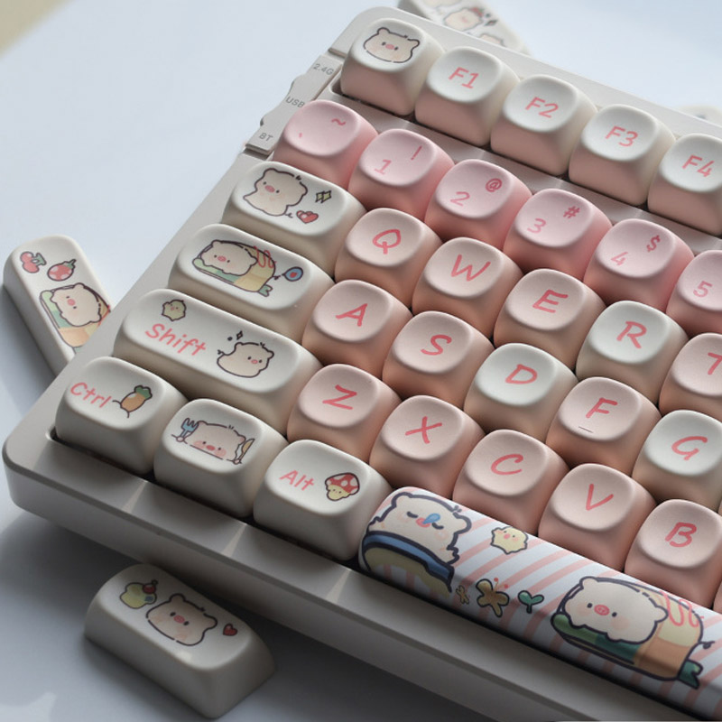 KAIMEIDI Pink piggy keycaps MOA height PBT keycaps five-sided sublimation cute customized personalized keycaps