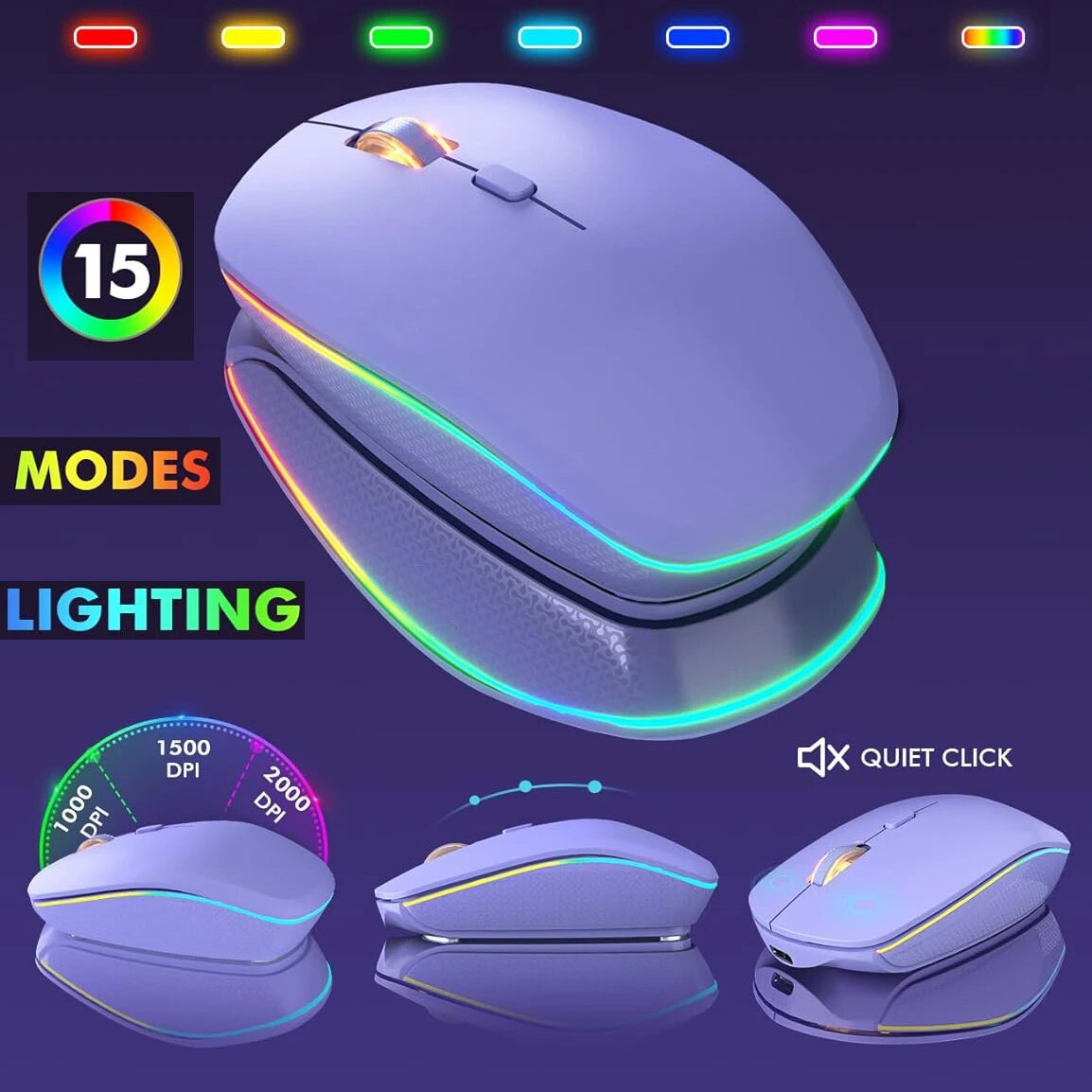 Jomaa Type-c +USB 2.4G Wireless Keyboard Mouse Combo RGB Backlit Rechargeable Full-Size Wireless Keyboard Mouse Set for Laptop Computer Ergonomic
