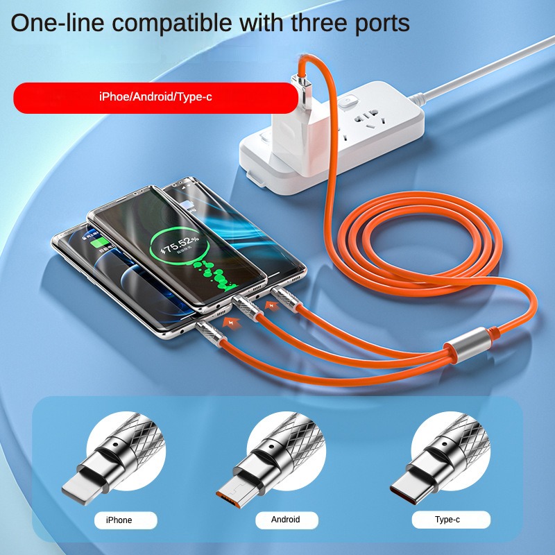 6A 120W Cáp sạc nhanh 3 trong 1 cáp sạc USB Micro USB Type C dòng dữ liệu nhanh cho điện thoại