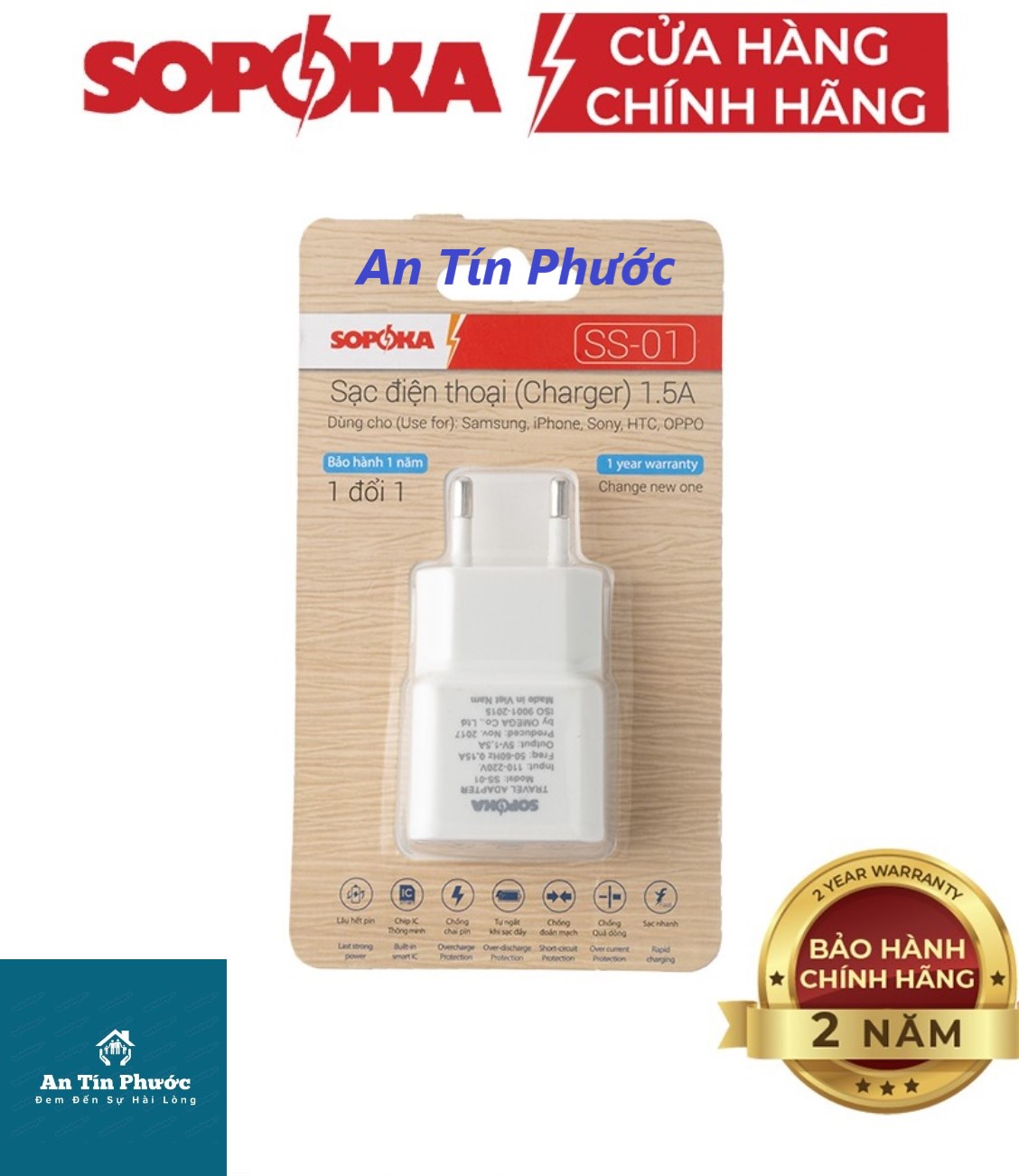 Củ sạc điện thoại SOPOKA 1.5A, Mã SS-01