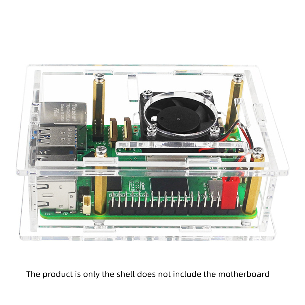 Vỏ acrylic bảo vệ cho Raspberry Pi 5 Bo mạch chủ với quạt tản nhiệt cho nhiệt độ thấp hơn