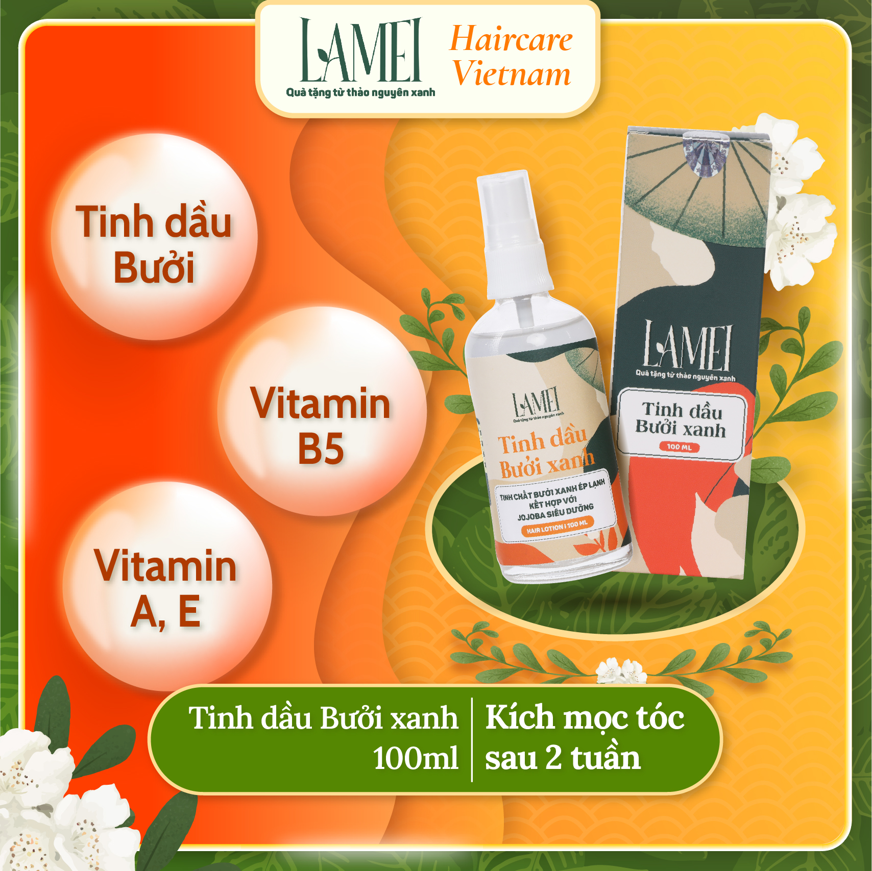 Kích Mọc Tóc Tinh Dầu Bưởi Xanh Lamei 100ml