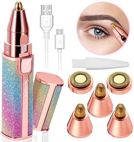 2 in 1 Eyebrow Trimmer & Face Hair Remover for Women wirh Light Rechargeable Waterproof Painless Facial Hair Removal for Lips Nose Face Body