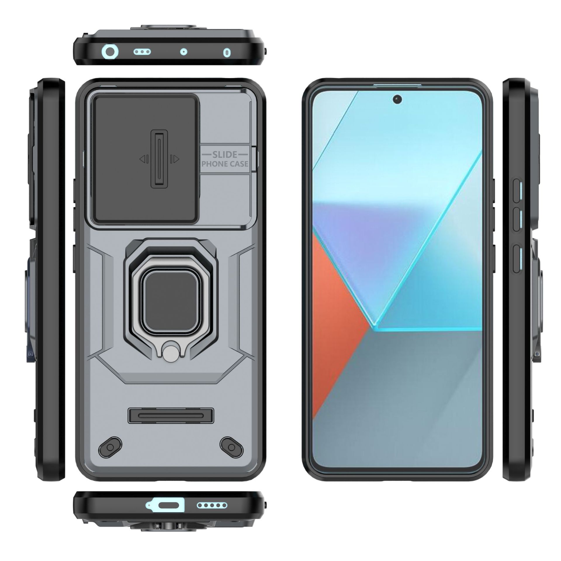 Xiaomi Redmi Note 13 Pro 5G Case with Slide Camera Cover,Rotated Ring Kickstand Military Grade Shockproof Protective Cover.