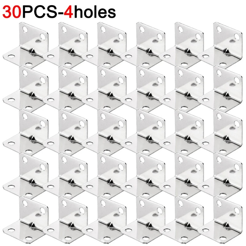 30Pcs Universal Furniture Corner Connectors Stainless Steel Corner Braces Heavy Duty Brackets Fastener for Bedframe Cabinets