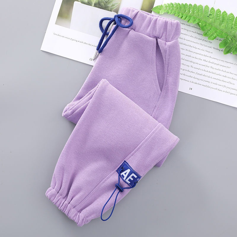 YADOU Sports pants for boys and girls, thickened pants for autumn and winter, children's loose and casual all-in-one fleece sweatpants