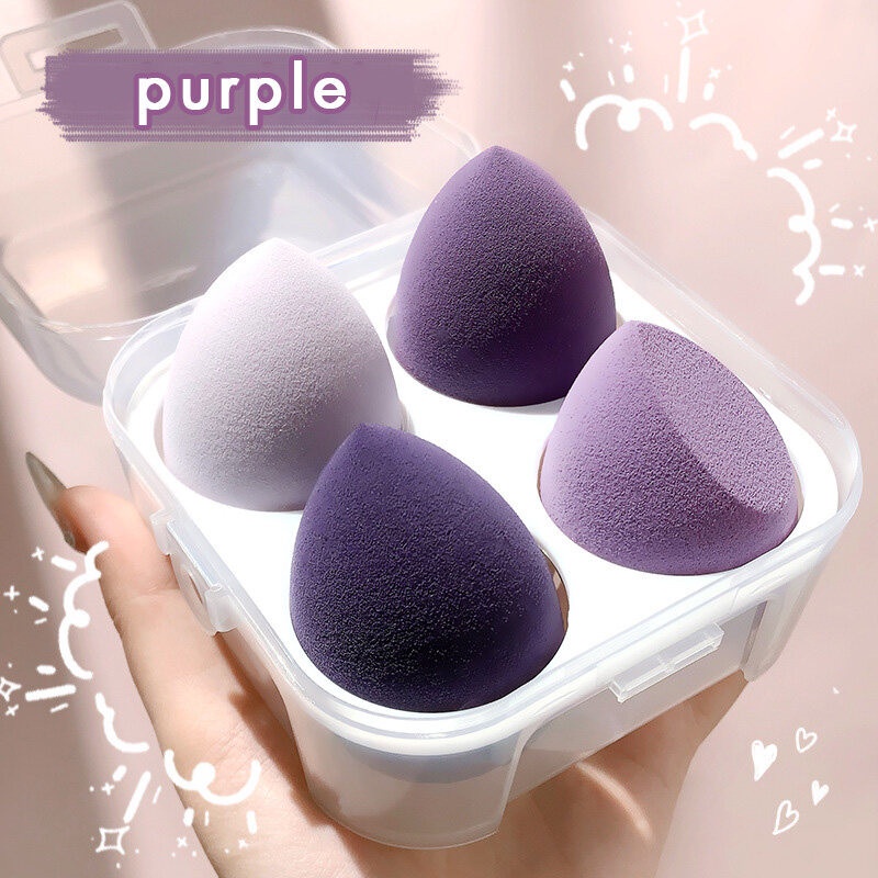 Bộ 4 mút trang điểm kèm hộp đựng mút xốp trang điểm hình quả trứng trang điểm nền ướt mút trang điểm hình oval / dễ sử dụng