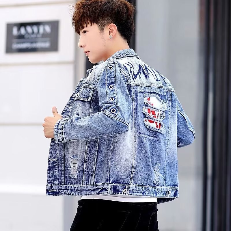 Denim Jacket Men Fashion Hip Hop Streetwear Mens Jean Coats Causal Black Korean Style Male Denim Jacket And Coats