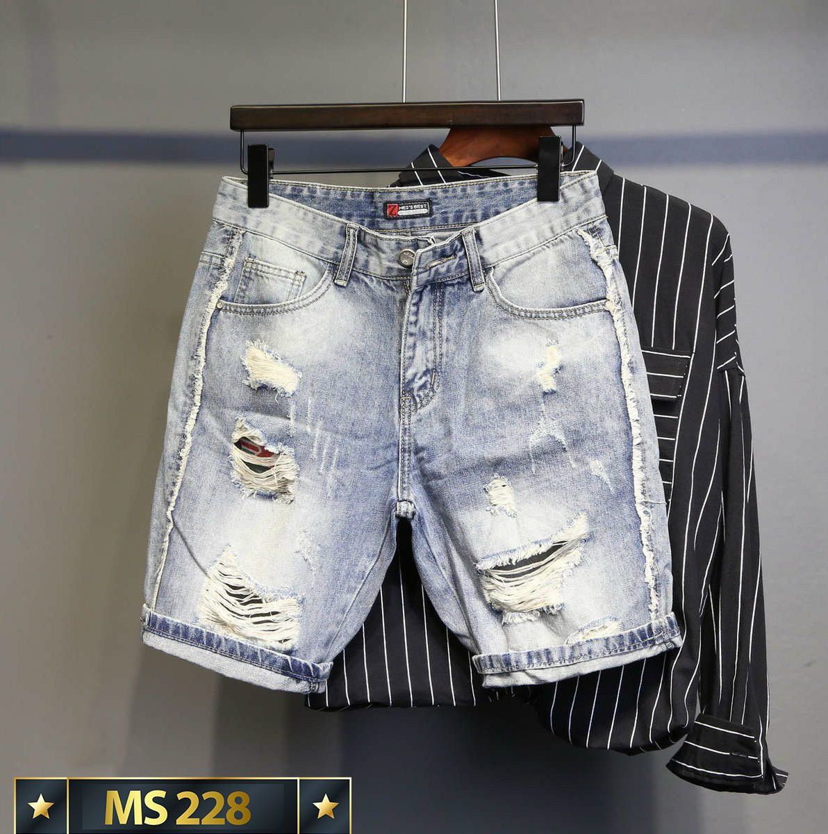Quần short jean nam rách màu xanh cao cấp, chất liệu jean mềm, dày dặn, co giãn tốt, chuẩn men siêu rẻ và đẹp (size 28-34) Menshopps 025