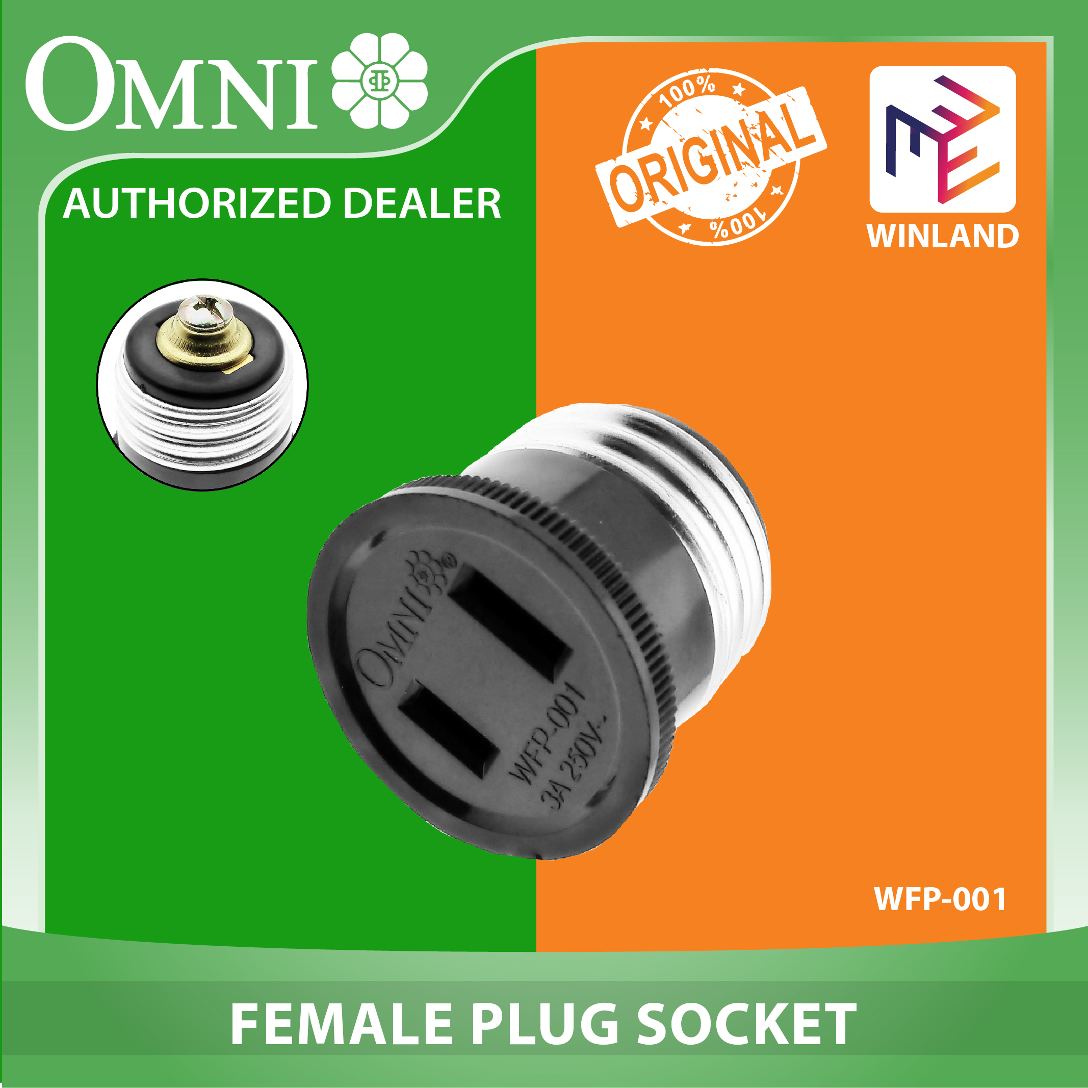 OMNI By Winland Female Plug 3A 250V E27 Base To Flat Pin Outlet WFP OMNI By Winland Female Plug 3A 250V E27 Base To Flat Pin Outlet WFP