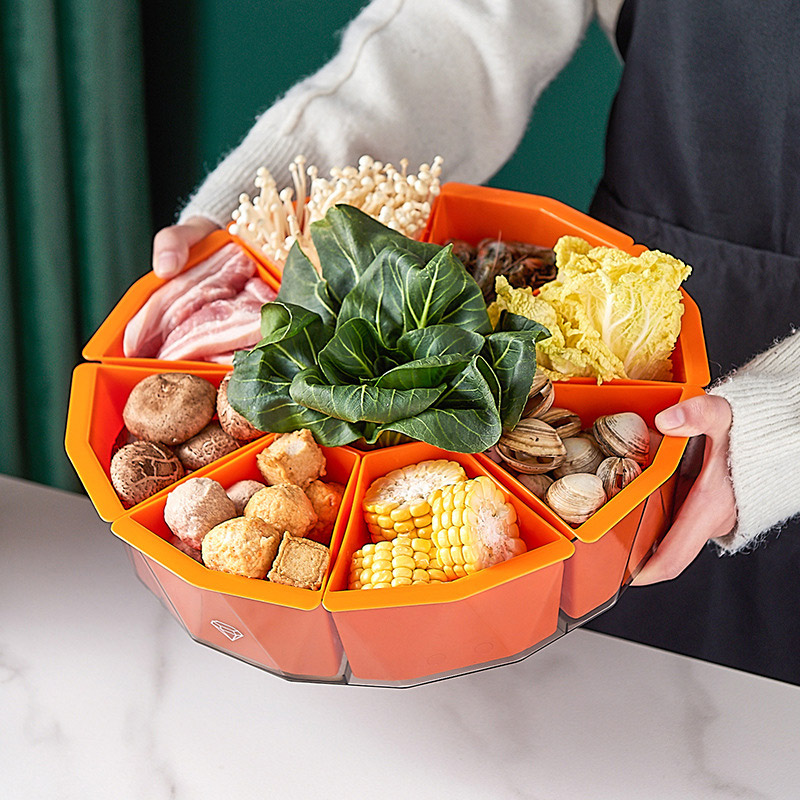 YONUO Nine-point grid rotating hot pot preparation plate for household multi-grid rotatable vegetable and fruit plate, kitchen side dish plate, drain plate