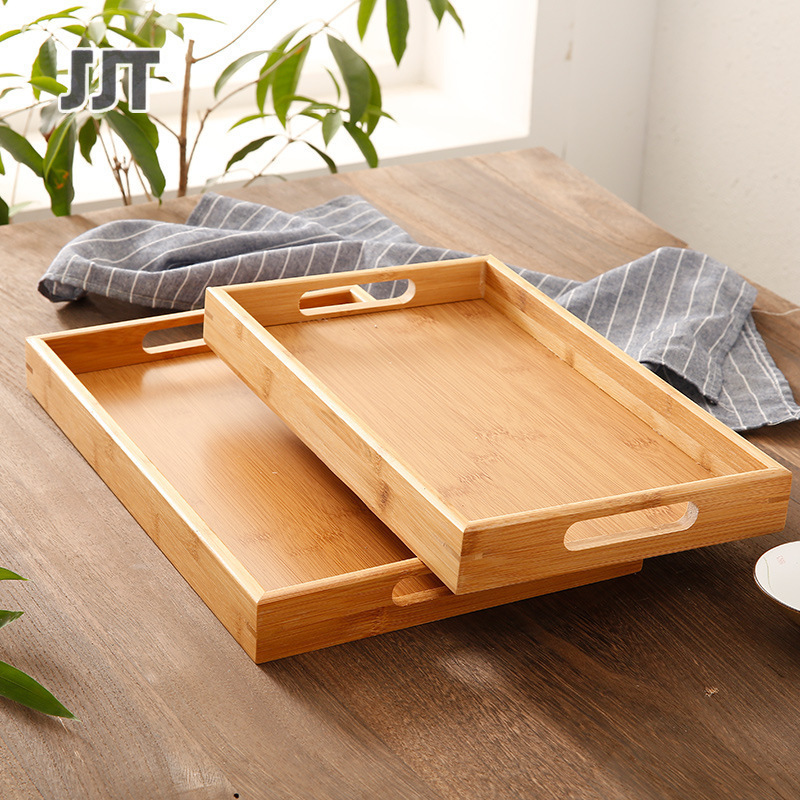 JJT [Miễn Phí Vận Chuyển]Khay tre hình chữ nhật Khay trà gỗ đặc Bộ ấm trà khay đựng chén gỗ Nhật Bản ăn tấm