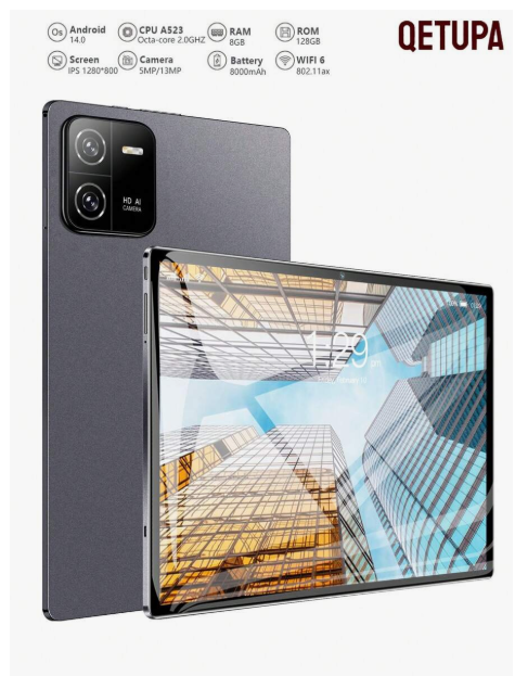 QETUPA タブレット Android 14 8GB+128GB Qetupa Pad6 10.1 Inch Android 14 Tablet,A523 Octa-Core 2.0GHZ