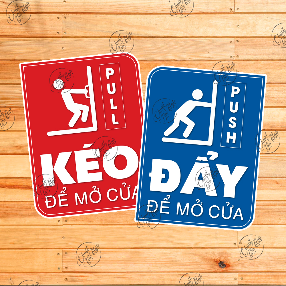 Bộ 2 miếng dán KÉO ĐẨY hướng dẫn mở cửa kính tự động Pull Push