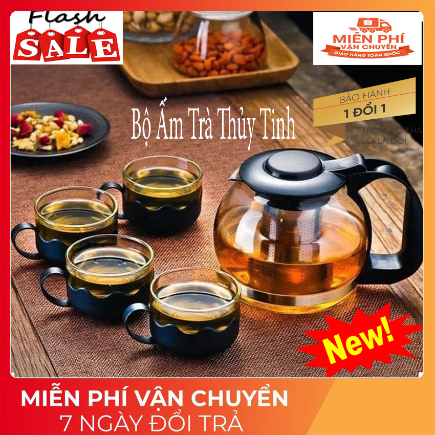 Bình trà có lưới lọc 700ml - tách pha trà có lõi lọc - bình pha trà và cà phê - bộ bình trà kèm 4 ly - tách trà nhỏ gọn sang trọng - thiết kế đẹp mắt quý tộc