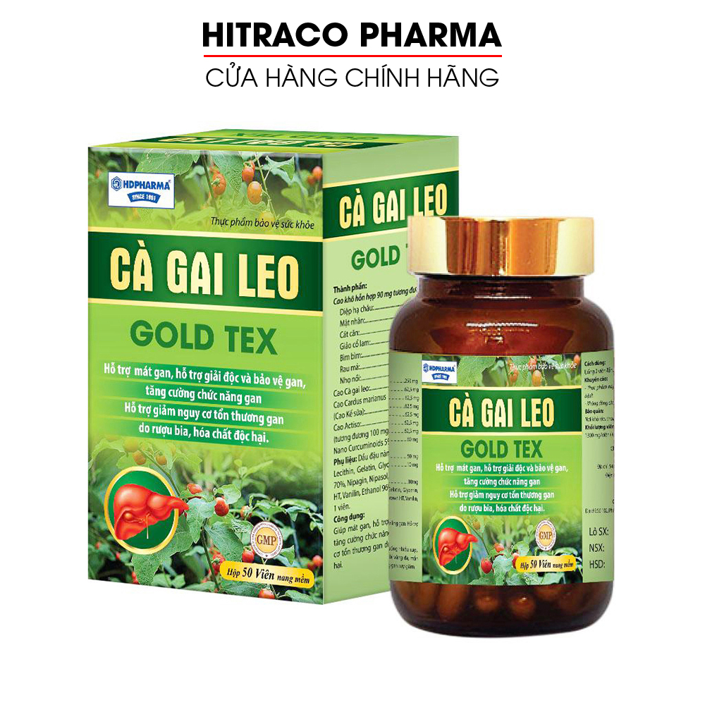 Bổ gan Cà Gai Leo Gold Tex mát gan giải độc gan hạ men gan tăng cường chức năng gan - Hộp 50 viên - HITRACO PHARMA
