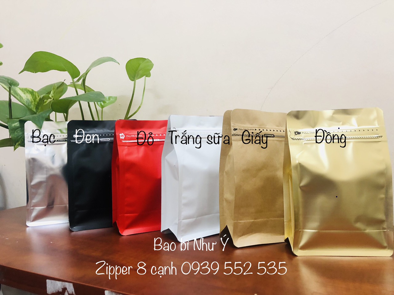 [1KG/SIZE]- TÚI ZIPPER 8 CẠNH ĐỰNG CAFE (MÀU TRẮNG - ĐỎ - ĐEN, GIẤY, BẠC, ĐỒNG)