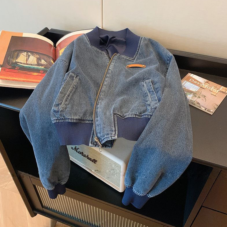 American Vintage Short Washed Denim Coat Women's Autumn 2024 Design Sense Casual Jacket Top Ladie Denim Coat