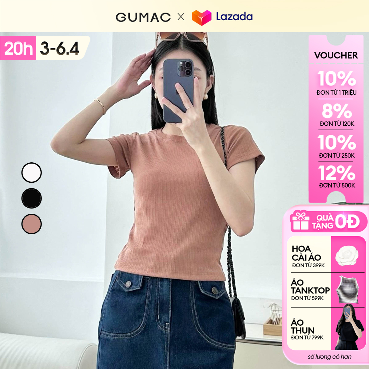 [4.4 - 6.4 |Voucher 10-12%] Áo thun kiểu dáng ôm thời trang GUMAC LATE0502