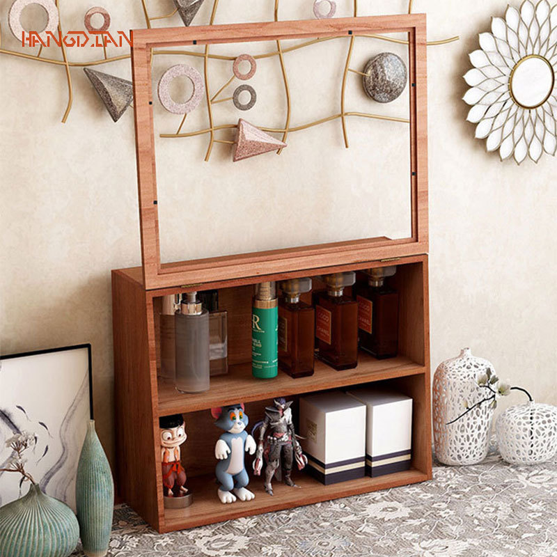 HANGDIAN【Miễn phí vận chuyển】Hộp lưu trữ Retro gỗ đặc, hộp đồ chơi sưu tập cốc, hộp lưu trữ kiểu ngăn kéo Búp bê làm bằng tay, Giá trưng bày mỹ phẩm để bàn
