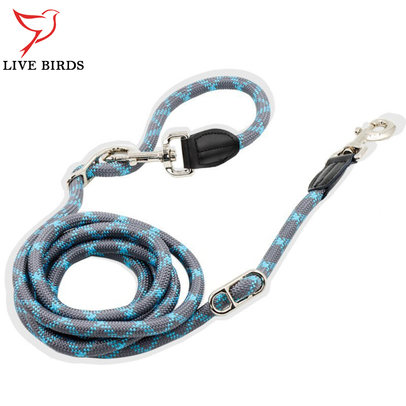 Multifunctional Nylon Double Leash For Dogs Reflective Strip Design Dog Training Leash For Medium Large Dogs